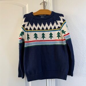 Hanna Andersson 8 Holiday Sweater Navy Trees Christmas Pullover Fair Isle
